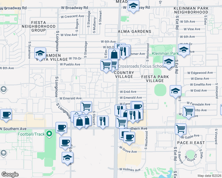 map of restaurants, bars, coffee shops, grocery stores, and more near 125 West North Emelita in Mesa