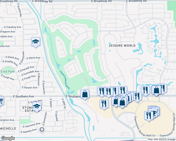 map of restaurants, bars, coffee shops, grocery stores, and more near 1441 Courtland Circle in Mesa