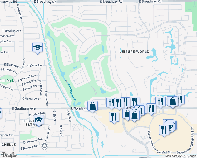 map of restaurants, bars, coffee shops, grocery stores, and more near 1441 Courtland Circle in Mesa