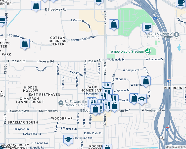 map of restaurants, bars, coffee shops, grocery stores, and more near 4642 East Chambers Street in Phoenix