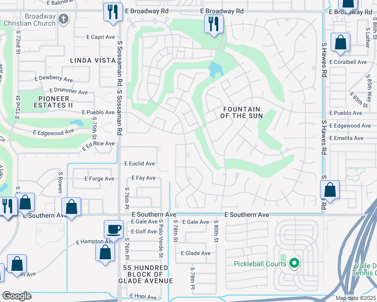 map of restaurants, bars, coffee shops, grocery stores, and more near 923 South 78th Place in Mesa