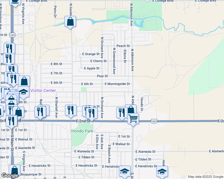map of restaurants, bars, coffee shops, grocery stores, and more near 816 East 5th Street in Roswell