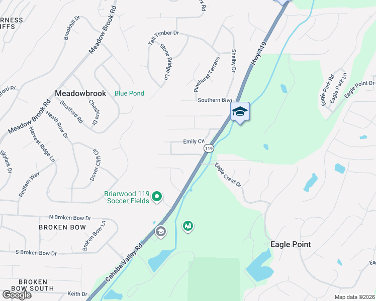 map of restaurants, bars, coffee shops, grocery stores, and more near 2320 Woodland Circle in Birmingham