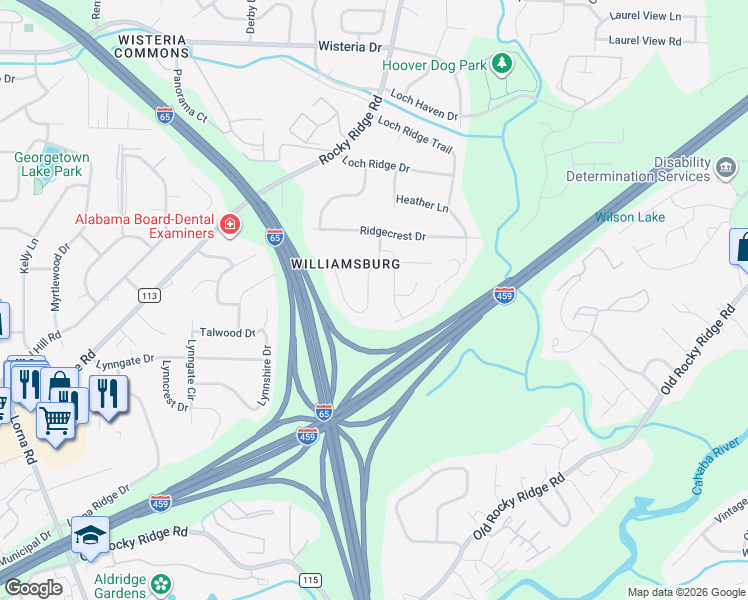 map of restaurants, bars, coffee shops, grocery stores, and more near 605 Cedar Crest Drive in Birmingham