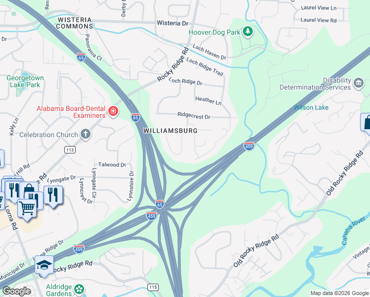 map of restaurants, bars, coffee shops, grocery stores, and more near 605 Cedar Crest Drive in Birmingham