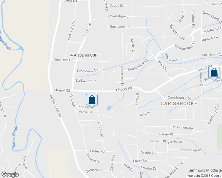 map of restaurants, bars, coffee shops, grocery stores, and more near 2213 Chapel Road in Birmingham