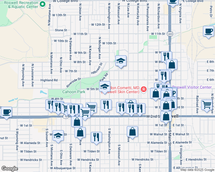 map of restaurants, bars, coffee shops, grocery stores, and more near 408 North Washington Avenue in Roswell