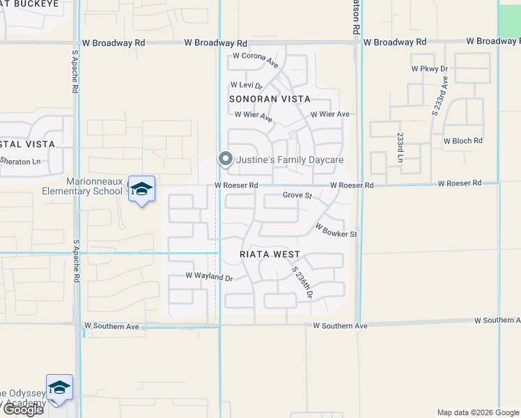 map of restaurants, bars, coffee shops, grocery stores, and more near 23804 West La Salle Street in Buckeye
