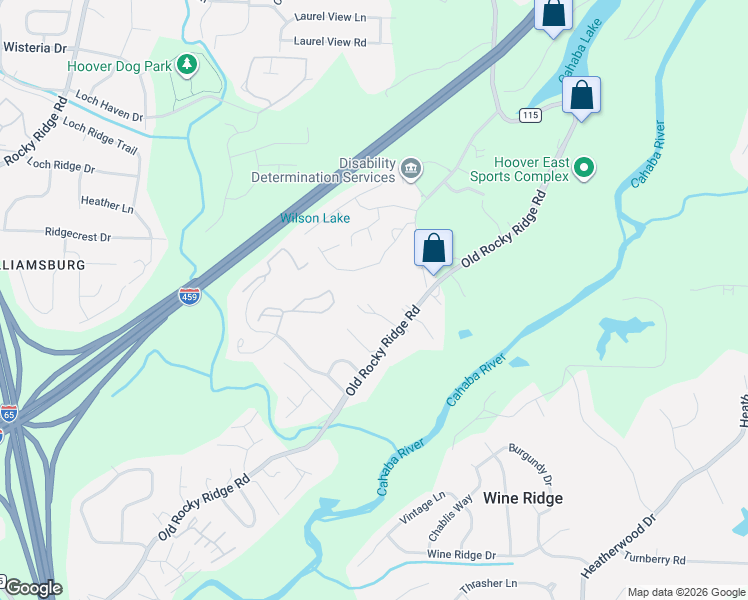 map of restaurants, bars, coffee shops, grocery stores, and more near 2546 Old Rocky Ridge Road in Birmingham