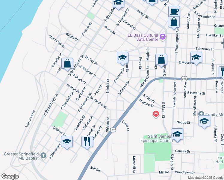 map of restaurants, bars, coffee shops, grocery stores, and more near 613 Silver Street in Greenville