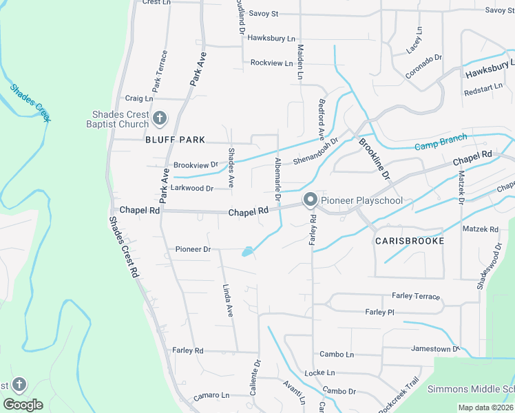 map of restaurants, bars, coffee shops, grocery stores, and more near 2213 Chapel Road in Birmingham