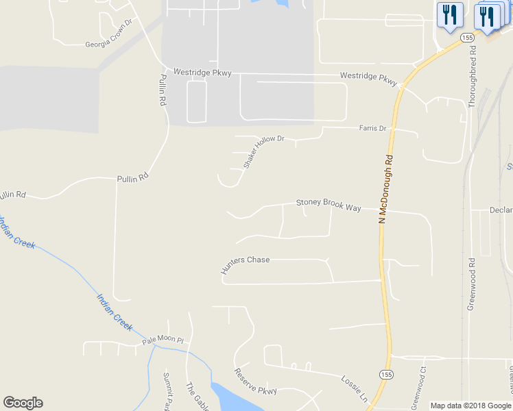 map of restaurants, bars, coffee shops, grocery stores, and more near 133 Stoney Brook Way in McDonough