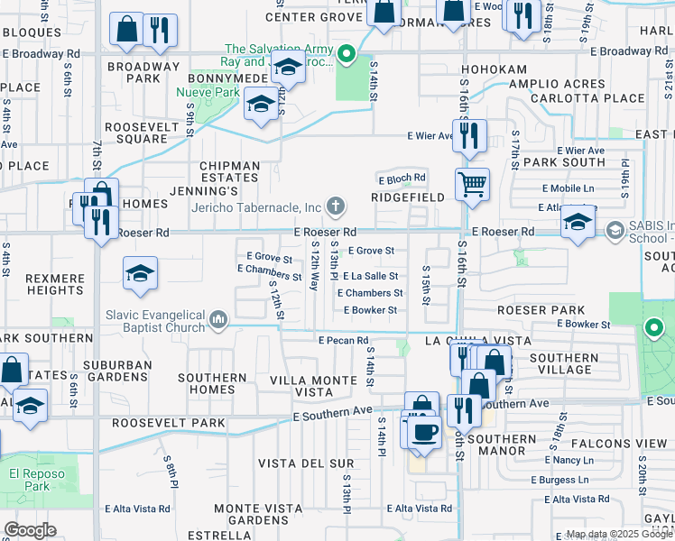 map of restaurants, bars, coffee shops, grocery stores, and more near 1308 East Chambers Street in Phoenix