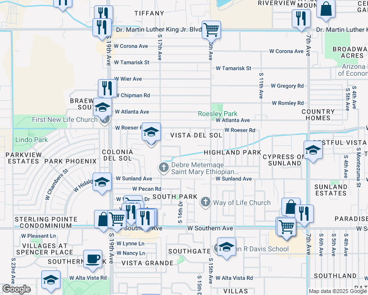 map of restaurants, bars, coffee shops, grocery stores, and more near 1614 West La Salle Street in Phoenix