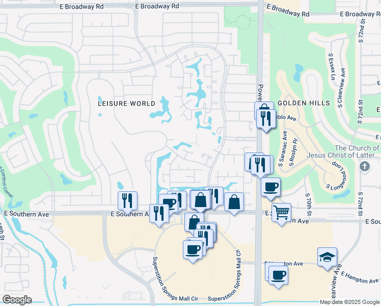 map of restaurants, bars, coffee shops, grocery stores, and more near 252 Leisure World in Mesa