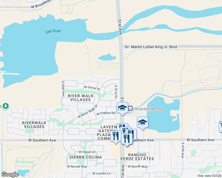 map of restaurants, bars, coffee shops, grocery stores, and more near 5207 West La Salle Street in Phoenix