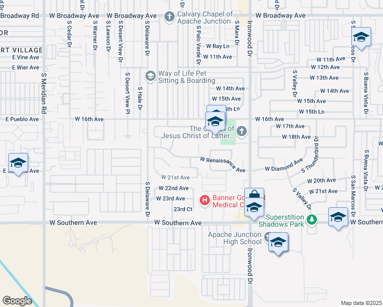 map of restaurants, bars, coffee shops, grocery stores, and more near 1970 West Renaissance Avenue in Apache Junction