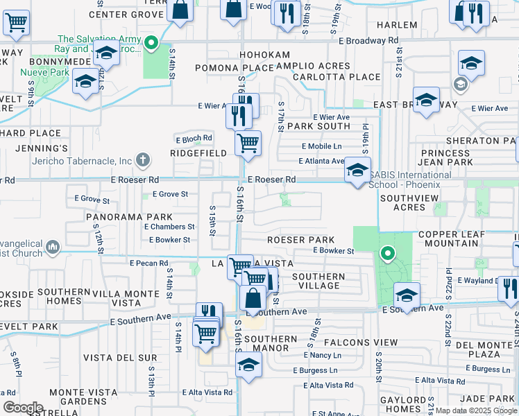 map of restaurants, bars, coffee shops, grocery stores, and more near 1618 East Grove Street in Phoenix
