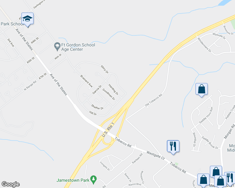 map of restaurants, bars, coffee shops, grocery stores, and more near 1948 Harding Drive in Augusta