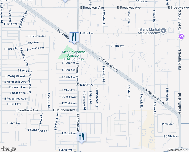 map of restaurants, bars, coffee shops, grocery stores, and more near 1809 East 19th Avenue in Apache Junction