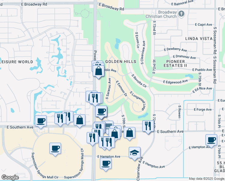 map of restaurants, bars, coffee shops, grocery stores, and more near 909 South Saranac Avenue in Mesa