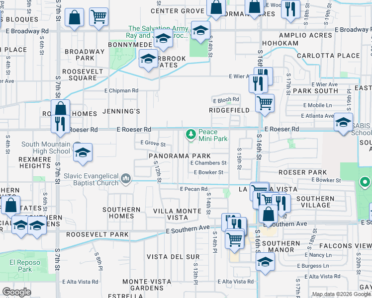 map of restaurants, bars, coffee shops, grocery stores, and more near 1308 East Chambers Street in Phoenix