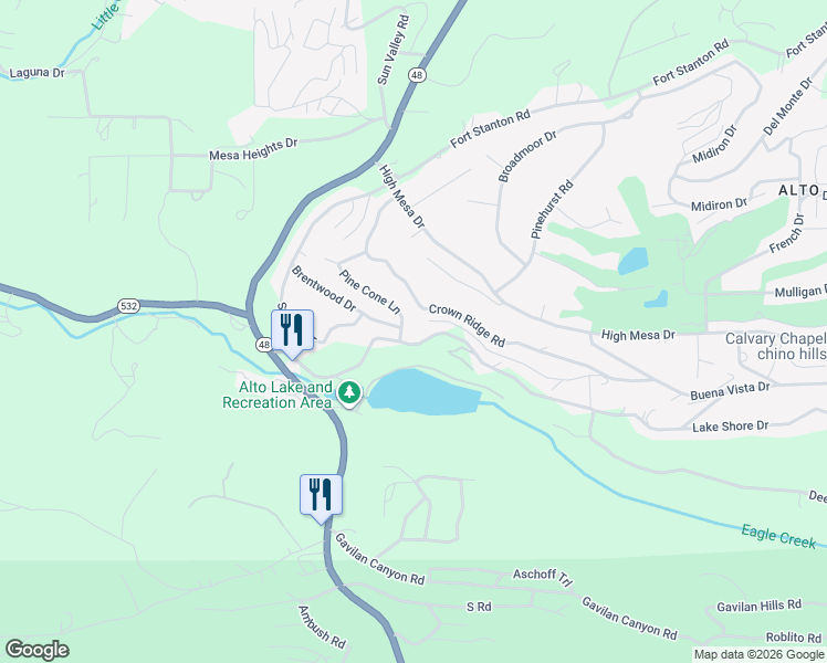 map of restaurants, bars, coffee shops, grocery stores, and more near 111 Ponderosa Lane in Alto
