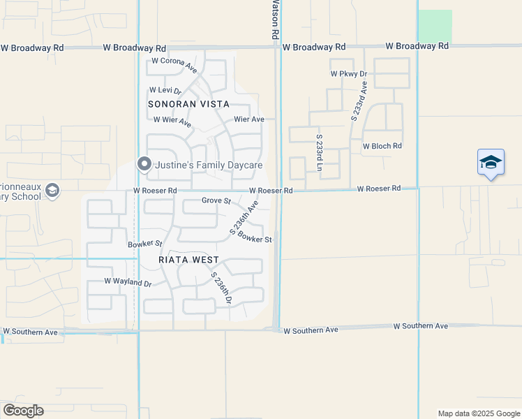 map of restaurants, bars, coffee shops, grocery stores, and more near 23546 West Grove Circle in Buckeye