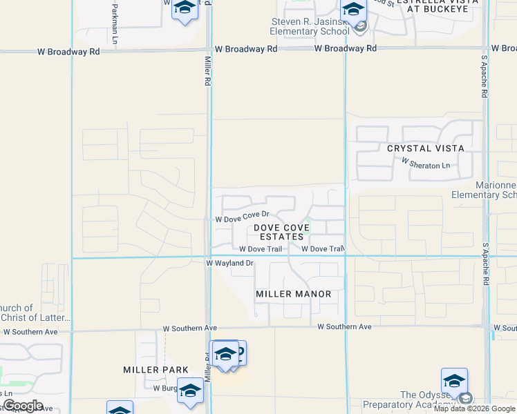 map of restaurants, bars, coffee shops, grocery stores, and more near 24995 West Dove Mesa Drive in Buckeye