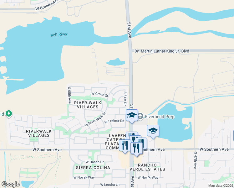 map of restaurants, bars, coffee shops, grocery stores, and more near 5124 West Grenadine Road in Phoenix