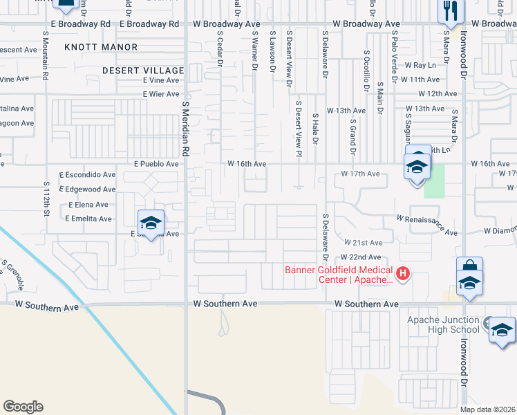 map of restaurants, bars, coffee shops, grocery stores, and more near 2795 West 18th Avenue in Apache Junction
