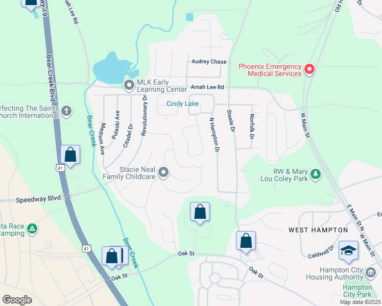 map of restaurants, bars, coffee shops, grocery stores, and more near 1700 Graystone Drive in Hampton