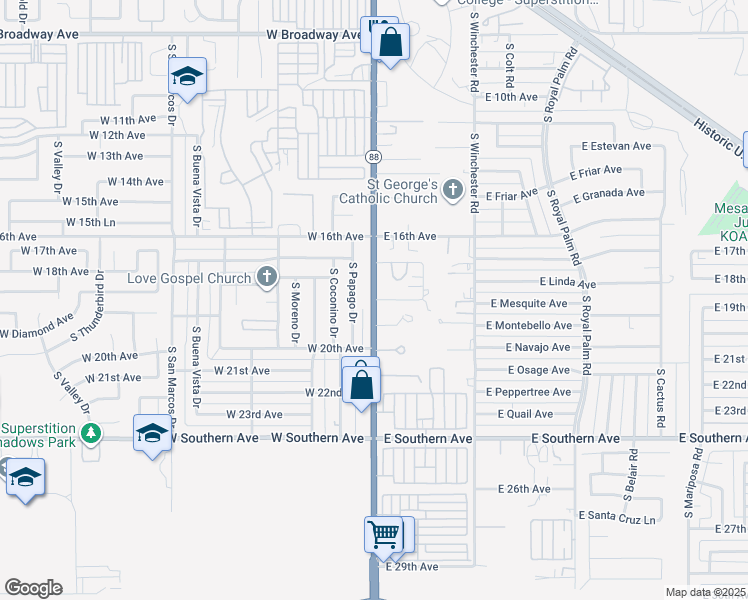 map of restaurants, bars, coffee shops, grocery stores, and more near South Idaho Road in Apache Junction