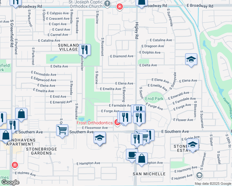 map of restaurants, bars, coffee shops, grocery stores, and more near 5056 East Enid Avenue in Mesa