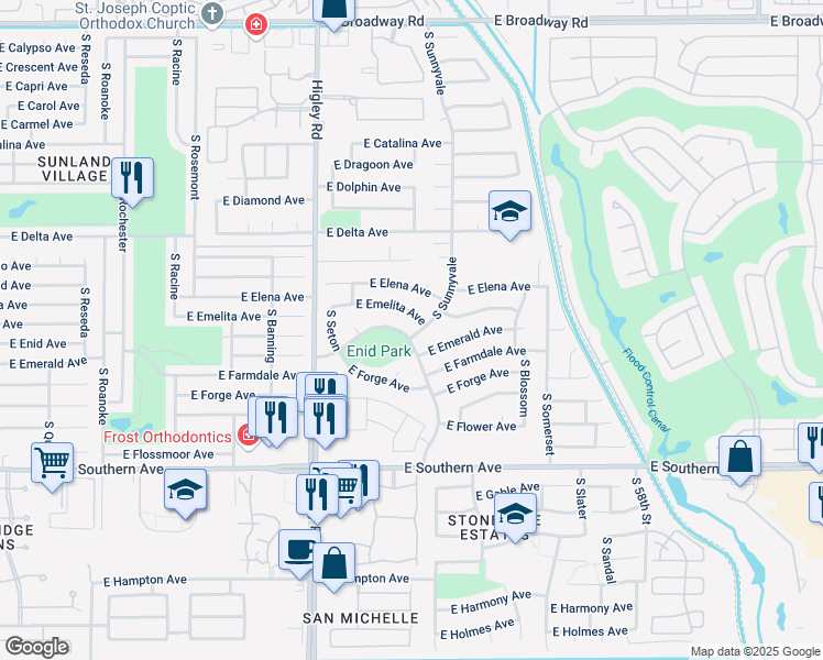 map of restaurants, bars, coffee shops, grocery stores, and more near 5346 East Emelita Avenue in Mesa