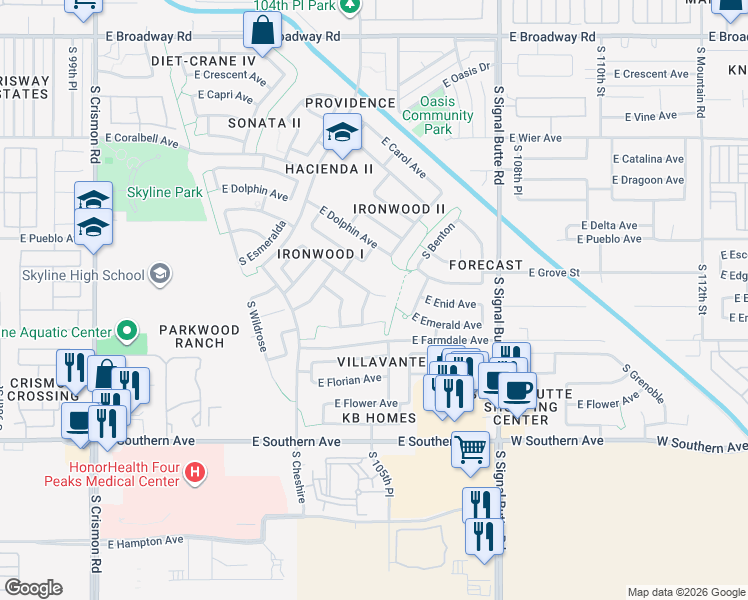 map of restaurants, bars, coffee shops, grocery stores, and more near 902 South Stilton Circle in Mesa