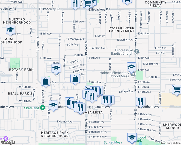 map of restaurants, bars, coffee shops, grocery stores, and more near 426 East 9th Avenue in Mesa