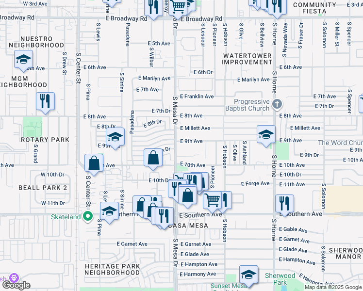 map of restaurants, bars, coffee shops, grocery stores, and more near 426 East 9th Avenue in Mesa
