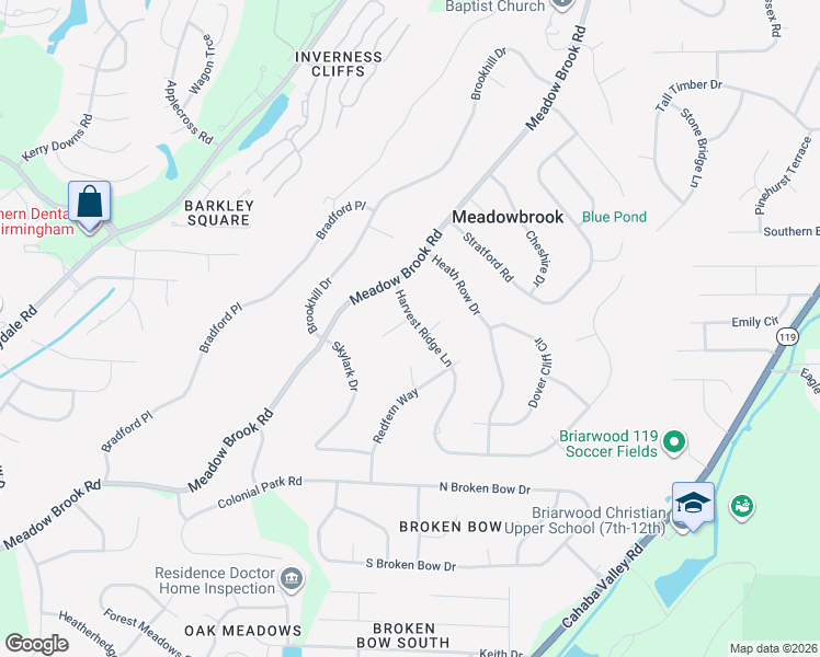 map of restaurants, bars, coffee shops, grocery stores, and more near 5212 Harvest Ridge Lane in Birmingham