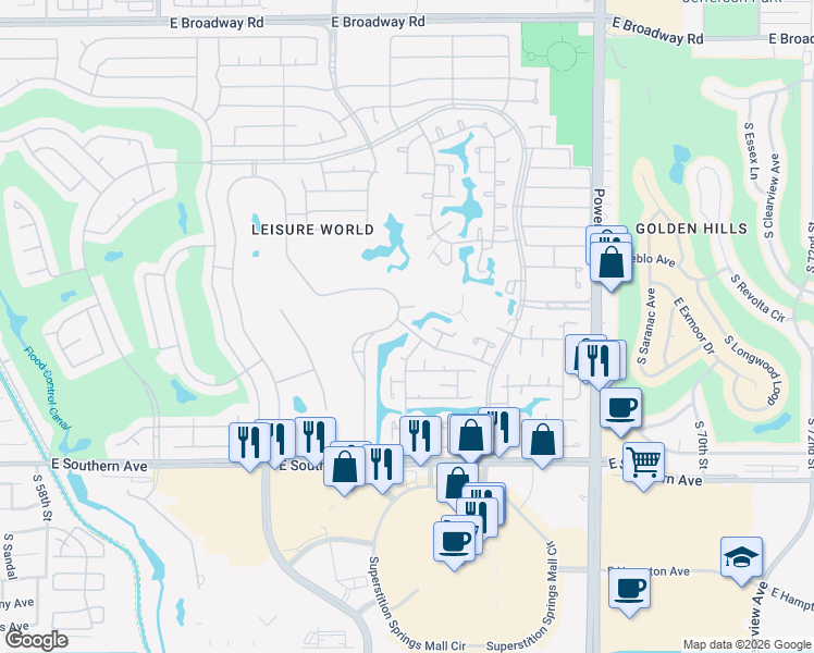 map of restaurants, bars, coffee shops, grocery stores, and more near 1188 Leisure World in Mesa