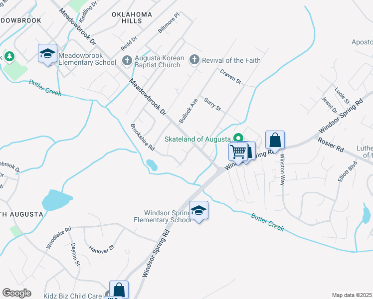 map of restaurants, bars, coffee shops, grocery stores, and more near 3605 Lofwood Court in Augusta