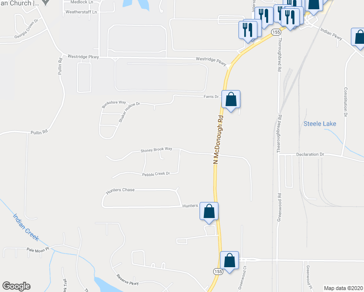 map of restaurants, bars, coffee shops, grocery stores, and more near 103 Stoney Brook Way in McDonough