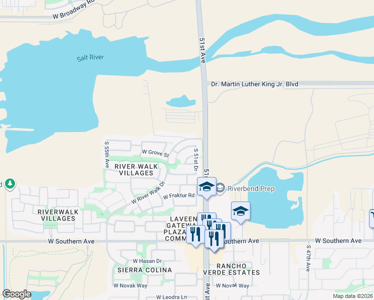 map of restaurants, bars, coffee shops, grocery stores, and more near 5124 West Grenadine Road in Phoenix