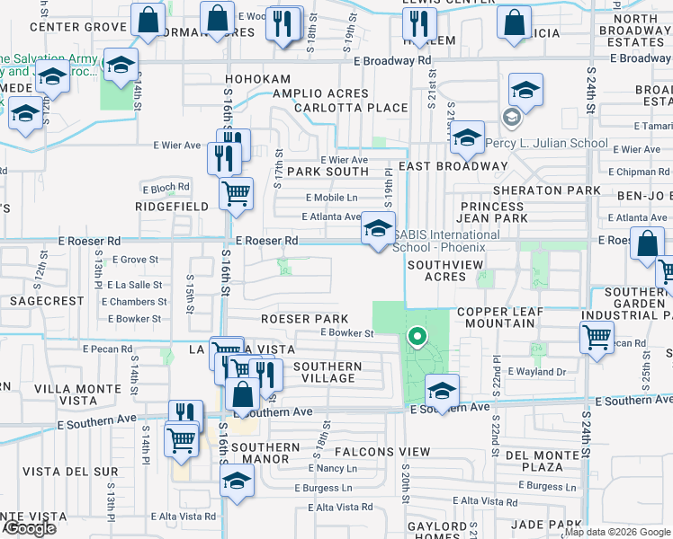 map of restaurants, bars, coffee shops, grocery stores, and more near 1820 Grenadine Road in Phoenix