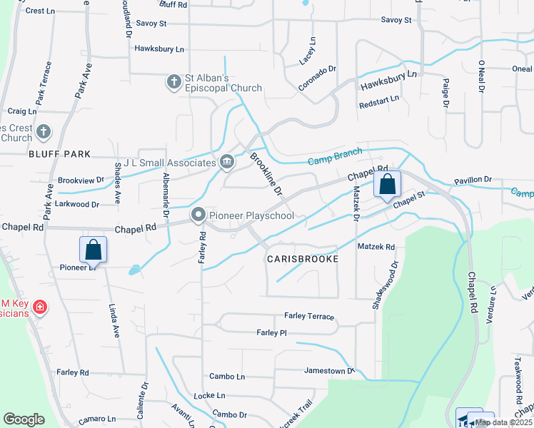 map of restaurants, bars, coffee shops, grocery stores, and more near 2349 Chapel Road in Birmingham