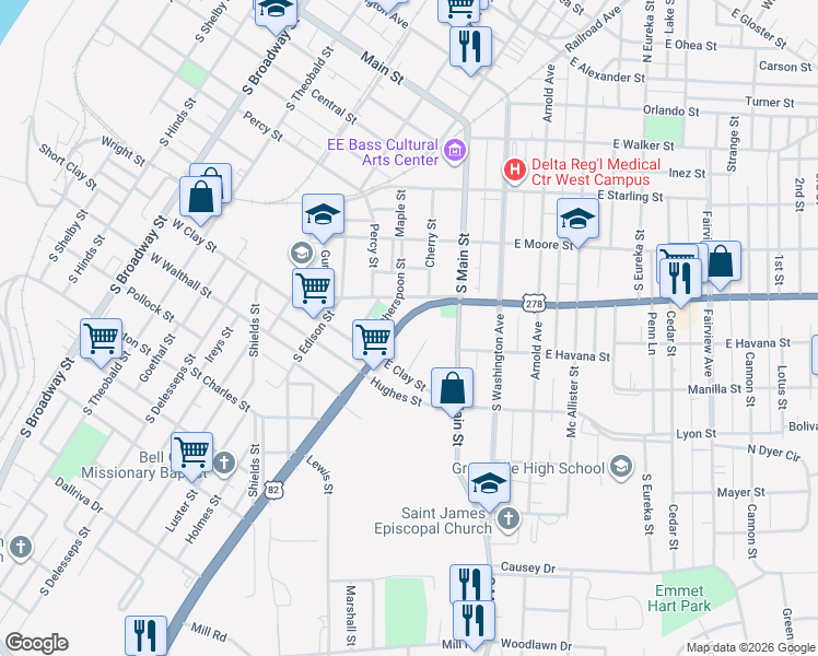 map of restaurants, bars, coffee shops, grocery stores, and more near 610 Witherspoon St in Greenville