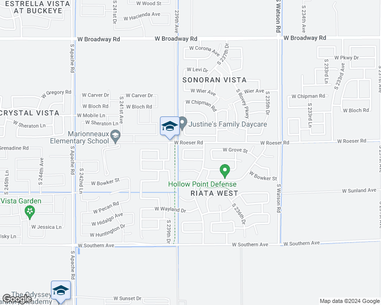 map of restaurants, bars, coffee shops, grocery stores, and more near 23847 West Grove Street in Buckeye