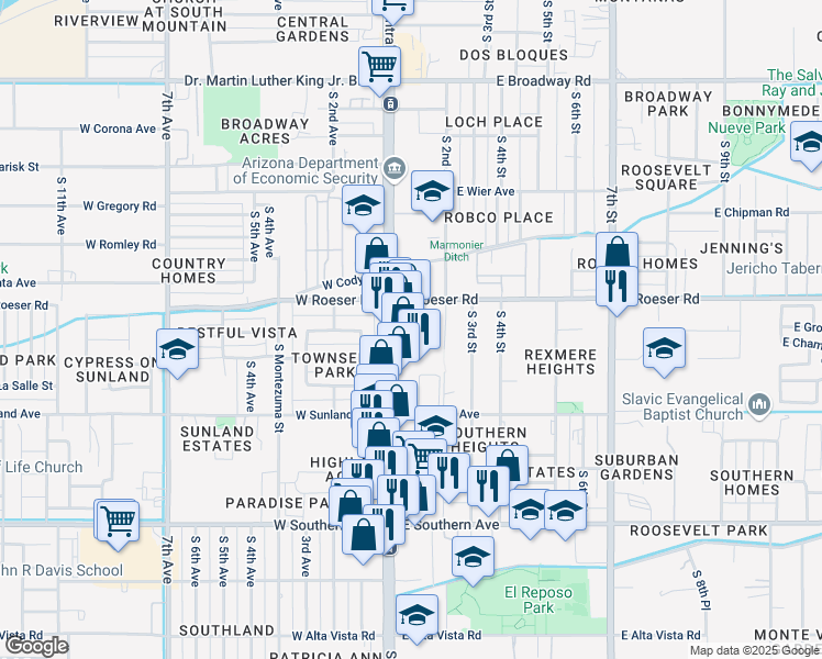 map of restaurants, bars, coffee shops, grocery stores, and more near in Phoenix