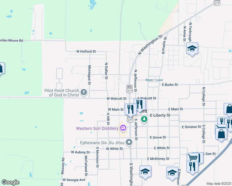 map of restaurants, bars, coffee shops, grocery stores, and more near 207 North Winchester Way in Pilot Point