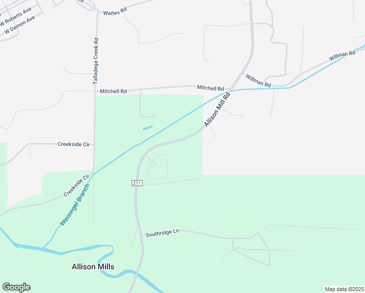 map of restaurants, bars, coffee shops, grocery stores, and more near 2585 Allison Mill Road in Talladega